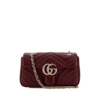 Gucci Burgundy Nappa Leather Small GG Marmont Shoulder Bag