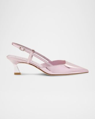 Stuart Weitzman Vinnie Metallic Kitten Slingback Pumps