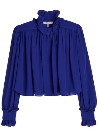Chlo&eacute; Ruffled Silk Blouse - Indigo - 36 (UK8 / S)