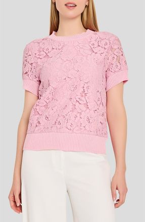 Tahari by ASL Lace Front Sweater in Tea Rose at Nordstrom, Size X-Small