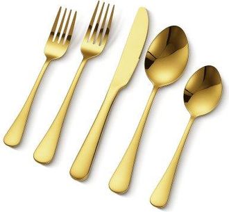 OEM Juego De Cubiertos Dorados De 100 Piezas, Acero Inoxidable De Grado Alimenticio Para 20 Personas, Con Acabado De Espejo, Vajilla Apta Para Lavavajilla