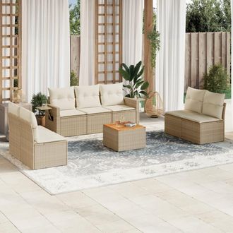 vidaXL Vidaxl - Juego De Sof&aacute;s De Jard&iacute;n Con Cojines Beige 8 Pzas Rat&aacute;n Pe