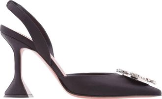 Amina Muaddi Black Satin Begum Slingback Pumps