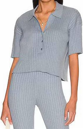 Something Navy Cashmere Blend Ribbed Short Sleeve Polo Shirt In Slate Blue