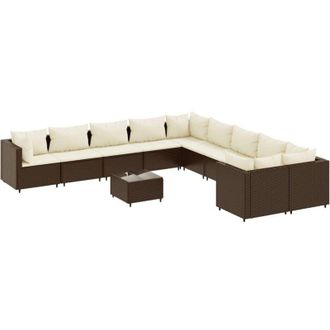 vidaXL Set De Sof&aacute;s De Jard&iacute;n 11 Pzas Cojines Rat&aacute;n Sint&eacute;tico Marr&oacute;n Vidaxl