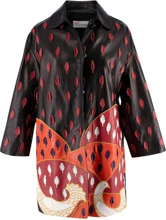 Red Valentino Black Embroidered Leather Jacket Size XXS