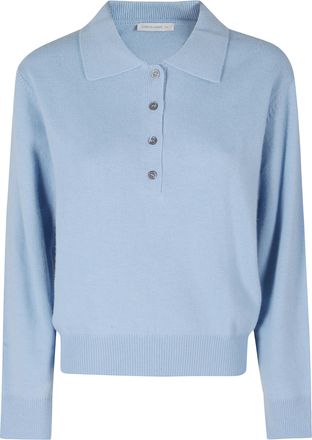 Low Classic Blue Open Collar Merino Wool-Blend Sweater