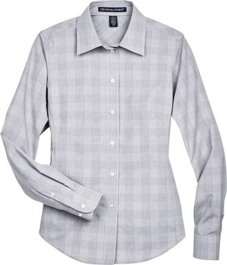 Devon & Jones Womens Crown Collection Glen Plaid Woven Dress Shirt