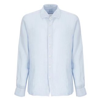120% Lino 120% Lino, Casual Shirts, male, Blue, Size: S Linen Shirt