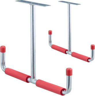 Relaxdays Relaxdays - Pack 12 Ganchos De Techo Para Garaje, Forma De T, Hasta 25 Kg, Acero Con Acolchado, 30x42 Cm, Plateado Y Rojo