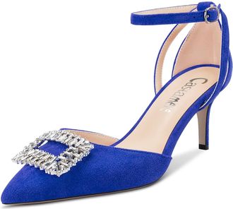 Castamere Women Stiletto High Heel Pointed Toe Pumps Court Shoe Ankle Strap Diamond Crystal 6.5 CM Heels Royal Blue 2.5 UK