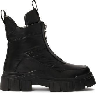 Kazar Zwarte sneeuwlaarzen met pof bovenkant - Dames - Winterlaarzen - Zwart - 39 EU - Leer - Schoenen