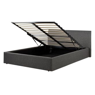 Beliani Cama Tapizada De Tela 140 X 200 Cm Con Almacenaje Y Cabecero Gris Orbey