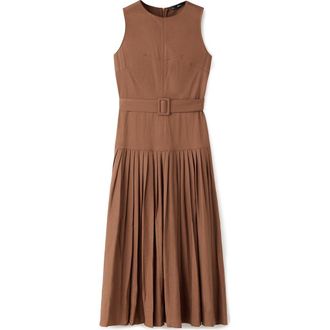 Mango Sleeveless Pleated A-Line Dress in Brown at Nordstrom, Size 2