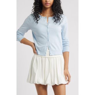 BP. Crewneck Cotton Blend Cardigan in Blue Skyride at Nordstrom, Size Xx-Small