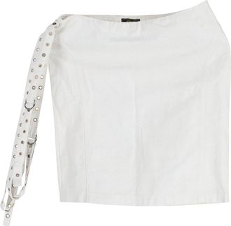 Versace Eyelet Detail Belted Mini Skirt in Ecru Cotton