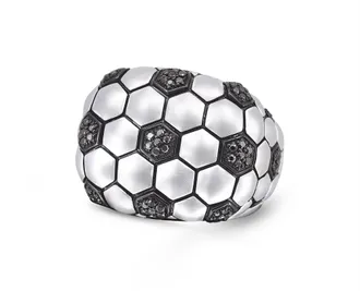 LuvMyJewelry Soccer Football Silver & Black Diamond Statement Men Ring