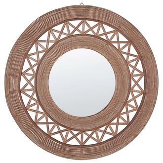 Beliani Beliani - Espejo De Pared De Madera De Bamb&uacute; Marr&oacute;n Claro 62 Cm Patr&oacute;n Geom&eacute;trico Hecho A Mano Boho R&uacute;stico Cacoma
