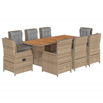 vidaXL Set Comedor De Jard&iacute;n 9 Pzas Con Cojines Rat&aacute;n Sint&eacute;tico Beige Vidaxl