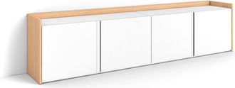 Skraut Home Skraut Home - Mueble Tv, Televisi&oacute;n, Muebles De Sal&oacute;n, Almacenaje, 207x35x50cm, Para Tv Hasta 80, Con Almacenamiento, Estilo Moderno, Blanco Y Roble S