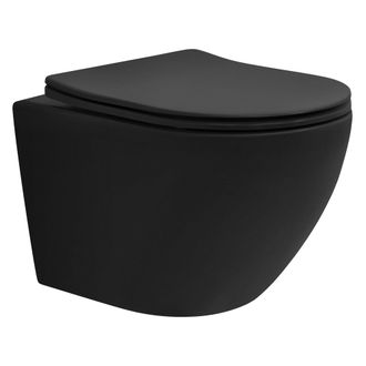 ML Design Ml-design - Ecd Germany Inodoro Suspendido De Pared Sin Descarga Dise&ntilde;o Cer&aacute;mica Negro Mate Wc Con Asiento Extra&iacute;ble De Duroplast Sanitario Con Mecani