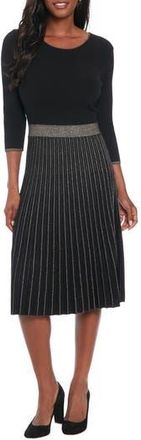 London Times Long Sleeve Pleated Sweater Dress in Black at Nordstrom Rack, Size X-Large