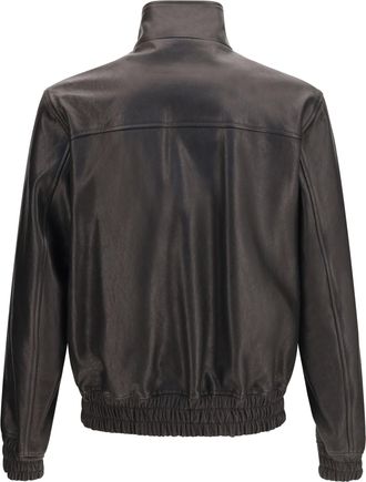Valentino Mens Leather Zip Jacket Nero Lamb Ovis Aries