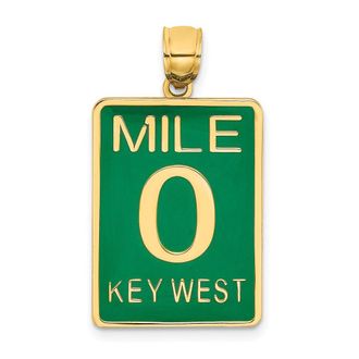 Diamond2Deal 14k Yellow Gold Enamel Mile Marker 0 KEY WEST Charm
