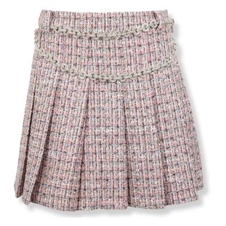 Self Portrait Short Skirts, female, Pink, XS, Boucl&eacute; Crystal Belt Mini Skirt