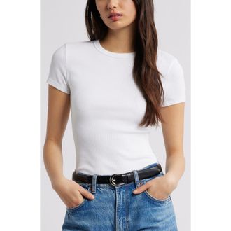 Open Edit Rib Short Sleeve Shirt in White at Nordstrom, Size Xx-Small