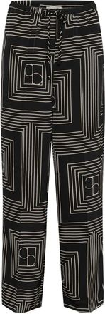 Soaked In Luxury Broeken, Dames, Zwart, S, Zwarte Monogram Broek met Elastische Taille