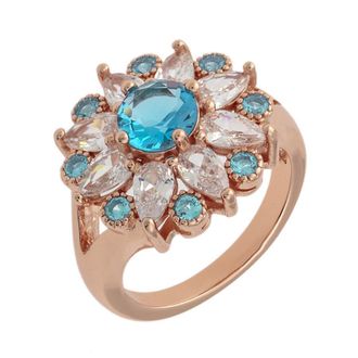Bertha Sunglasses Juliet Collection Womens 18k RG Plated Light Blue Floral Statement Fashion Ring Size 8