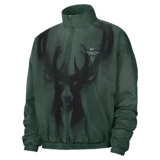 Nike Mens Milwaukee Bucks Standard Issue Basketball Woven Jacket in Green | II6080-323