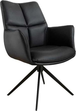 Global Interiors 360° drehbarer Echtleder Designstuhl Papillon mit Armlehnen - Schwarz