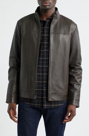 Nordstrom Stand Collar Leather Bomber Jacket in Brown Dark at Nordstrom Rack, Size X-Large