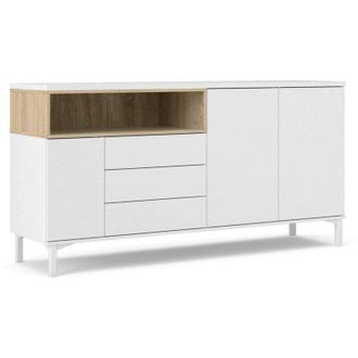 Dmora Credenza Madeleine, Buffet da soggiorno, Madia da salotto, Dispensa da cucina, 176x48 h90 cm, Bianco e Quercia - Dmora