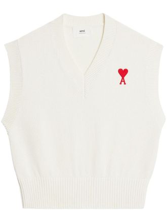 Ami Ami De Coeur V-neck vest - unisex - Organic Cotton/Wool - L - White