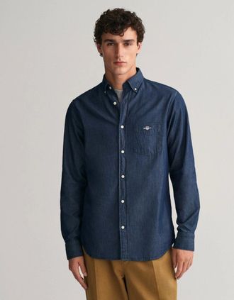 GANT Mens GANT Mens Regular Fit Indigo Shirt - 989 Dark Indigo - Navy - Size: 40/Regular
