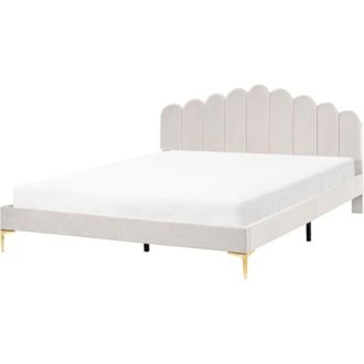Beliani Letto matrimoniale 180 x 200 cm velluto EU con gambe in metallo testata e rete a doghe Bianco Sporco Sauvian