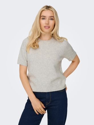 Only Kurzarmpullover ONLY ONLABBY LIFE SS BLING TOP O-NECK KNT, Damen, Gr. XL, silber (light grau melange detail:silber bling), Strick, Obermaterial: 63% P