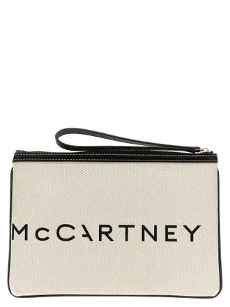 Stella McCartney Logo-Print Canvas Clutch - Cream
