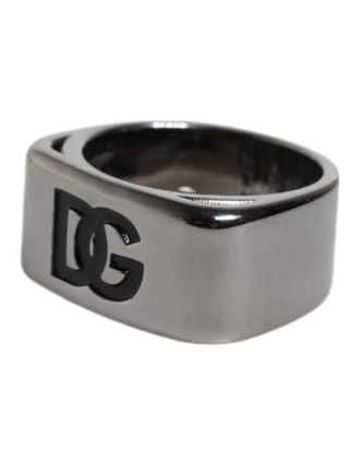 Dolce & Gabbana Silver Tone Brass Anello DG Logo Mens Ring