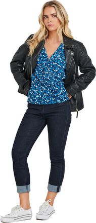 M&Co Petites Petite Spot Print Short Sleeve Wrap Blouse - Womens