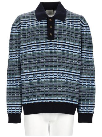 Dr&ocirc;le de Monsieur Textured Striped Knitted Polo Shirt
