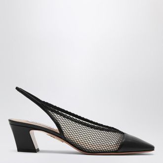 Aquazzura Margot black slingbacks in mesh and leather