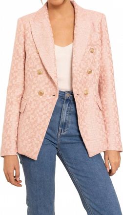 ATTENTIF Double Breasted Tweed Blazer In Pink