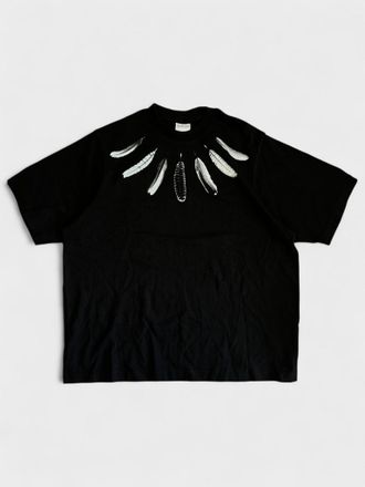 Marcelo Burlon Mens Collar Feathers T-Shirt Black white - Size Small