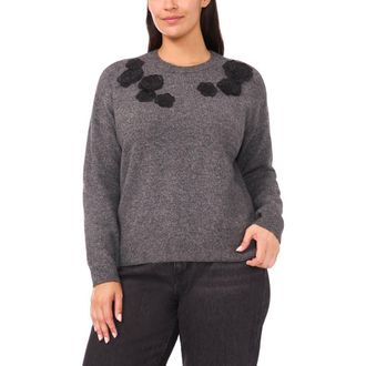 CeCe by Cynthia Steffe Floral Appliqu&eacute; Crewneck Sweater in Medium Heather Grey at Nordstrom Rack, Size 1X