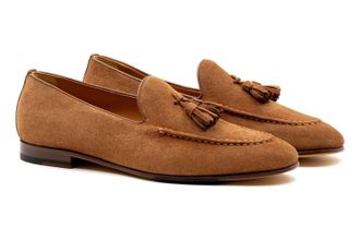 Martin Dingman Mens Bologna Italian Suede Tassel Loafer In French Roast