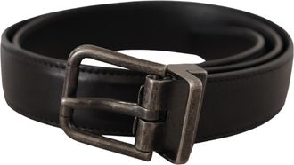Dolce & Gabbana Zwarte Kalfsleer Logo Metalen Gesp Riem